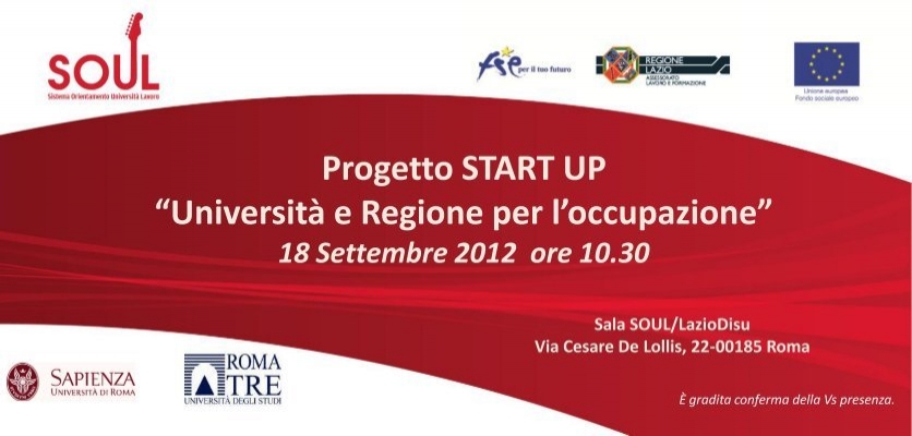 Progetto START UP: Università e Regione per l’occupazione